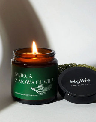Ароматна веган свещ от рапичен восък Winter moment с аромат на бор и кедър 120 ml MgLife - 2