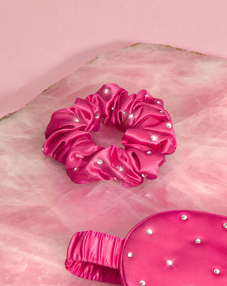 Ластик за коса от коприна с кристали – горещо розово Crystallove - 2
