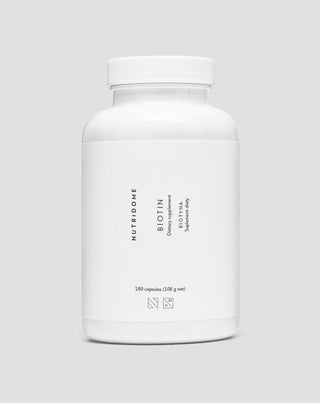 Биотин на капсули 2500 мкг витамин H за коса, кожа и нокти Nutridome 180 бр. - 1