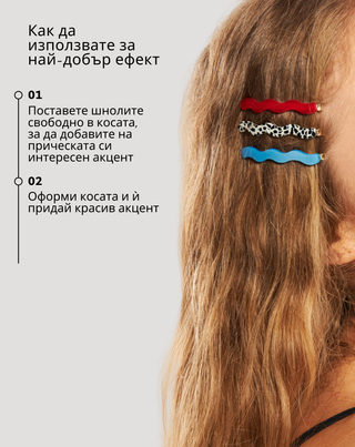 Комплект вълнообразни фиби за коса перла, зелено, розово Twisty 3 бр. - 3