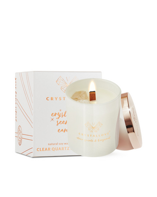 Соева свещ с планински кристал и бергамот в стъклен съд Crystallove - 1
