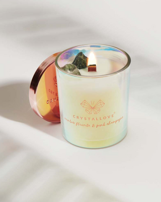 Соева свещ с флуоритна дъга и розово шампанско в стъклен съд Crystallove - 4