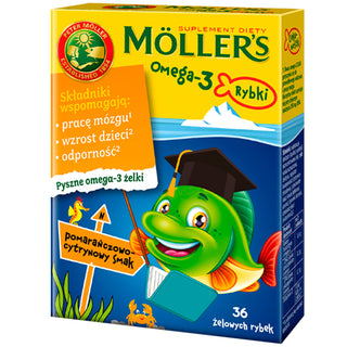 Хранителна добавка с омега-3 мастни киселини на Moller с вкус на портокал и лимон 36 желирани бонбони - 1