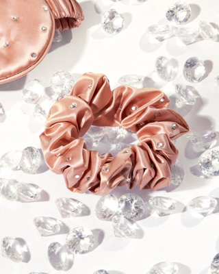 Ластик за коса от коприна с кристали – Розово-златен Crystallove - 2