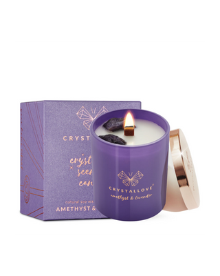 Соева свещ с аметист и лавандула в стъклен съд Crystallove - 1