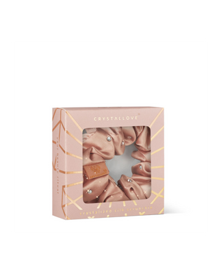 Ластик за коса от коприна с кристали – Розово-златен Crystallove - 4