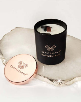 Соева свещ с черен обсидиан и аромат на дървена смола oud Crystallove - 4