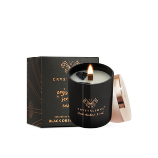 Соева свещ с черен обсидиан и аромат на дървена смола oud Crystallove - 1