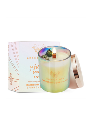 Соева свещ с флуоритна дъга и розово шампанско в стъклен съд Crystallove - 1