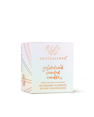 Соева свещ с флуоритна дъга и розово шампанско в стъклен съд Crystallove - 3