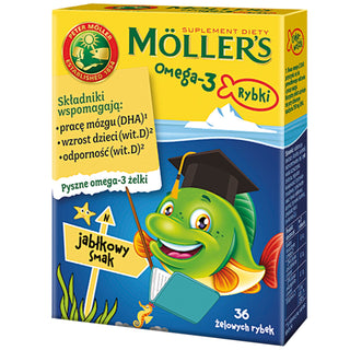 Хранителна добавка с омега-3 мастни киселини Fish на Moller с вкус на ябълка 36 бонбона - 1