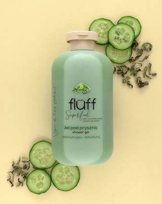 Душ гел със зелен чай и краставица за почистване на кожата, тонизиращ Fluff
