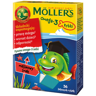 Хранителна добавка с омега-3 киселини с вкус на малина Moller's 36 желирани бонбони - 1